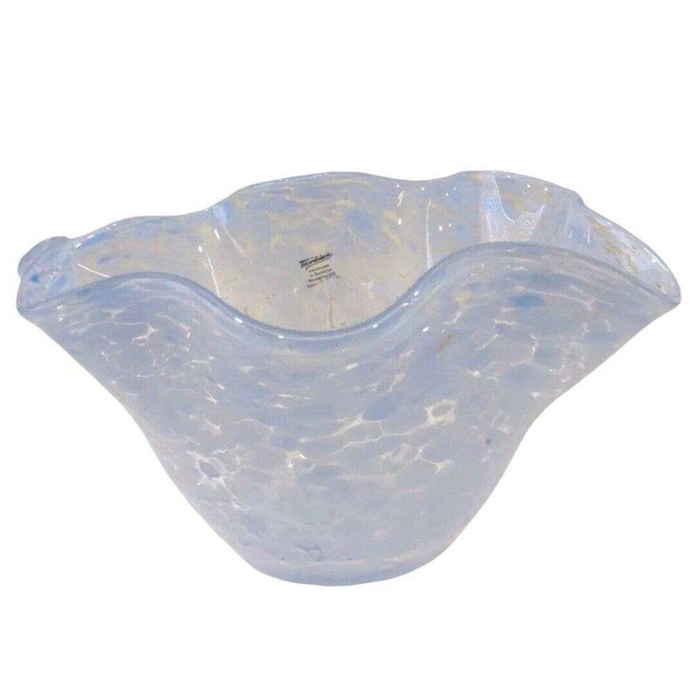 Ion Tamaian Artist Signed Hand Blown Blue Glass Bowl
